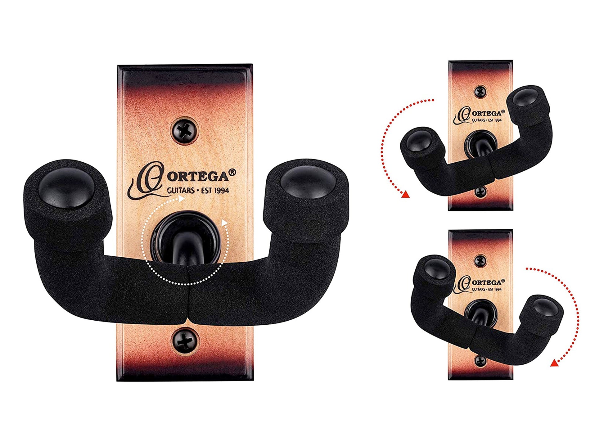 Support mural pour guitare et basse, embase bois, fixation par 2 vis, étrier recouvert de mousse, tobacco sunburst