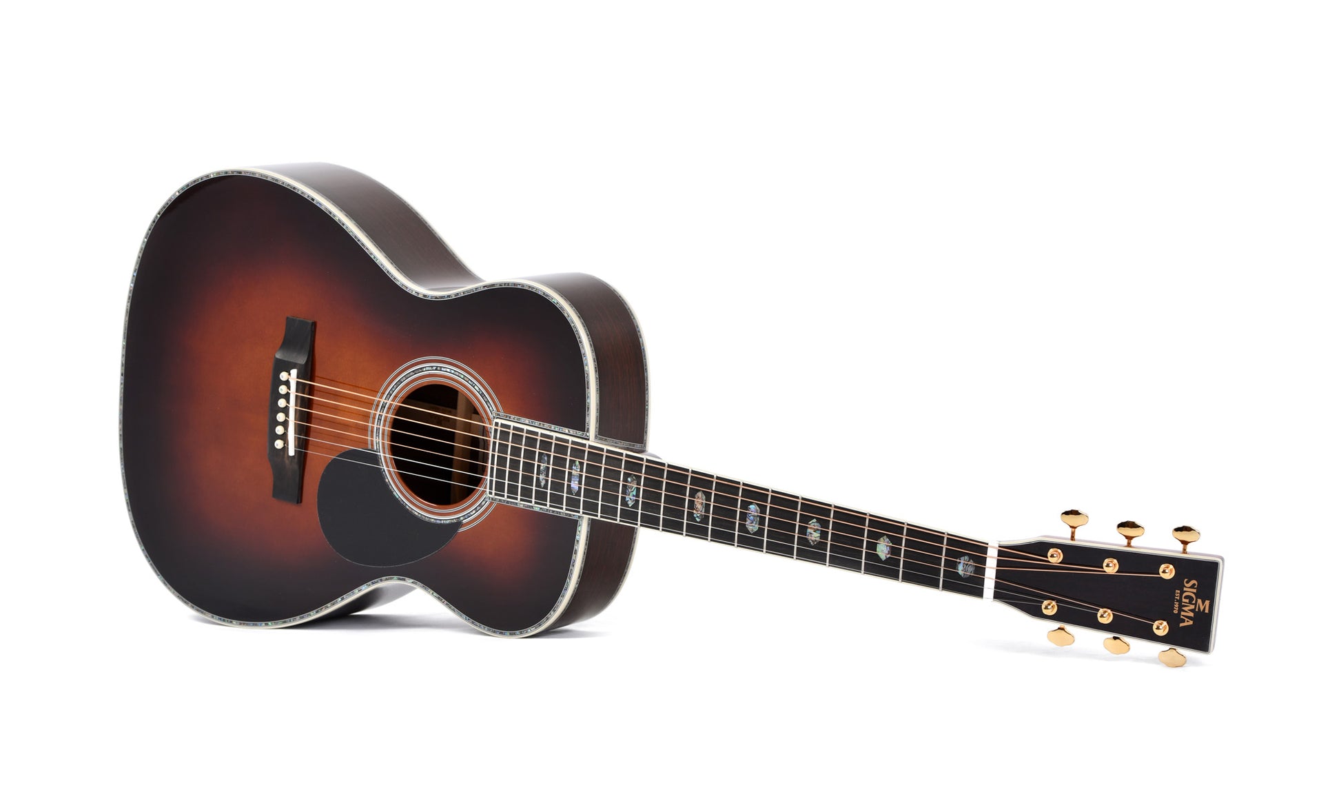 Modèle SOMR-45-SB, Orchestra Model, table épicéa massif, f/e palissandre massif, touche ébène, étui, sunburst brillant