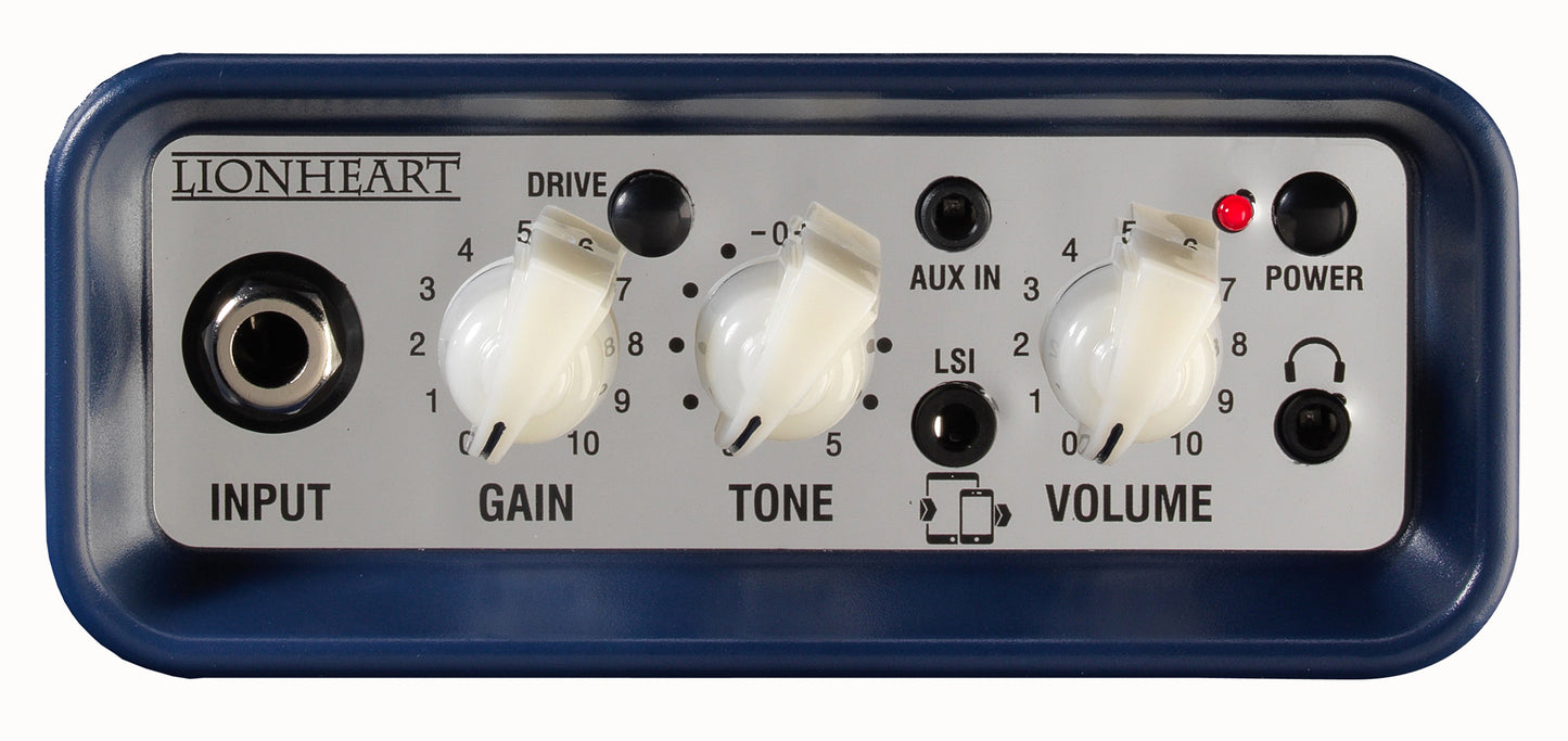 Ampli guitare 3W, look Lionheart, HP 3", 2 canaux, connectique LSI, bleu