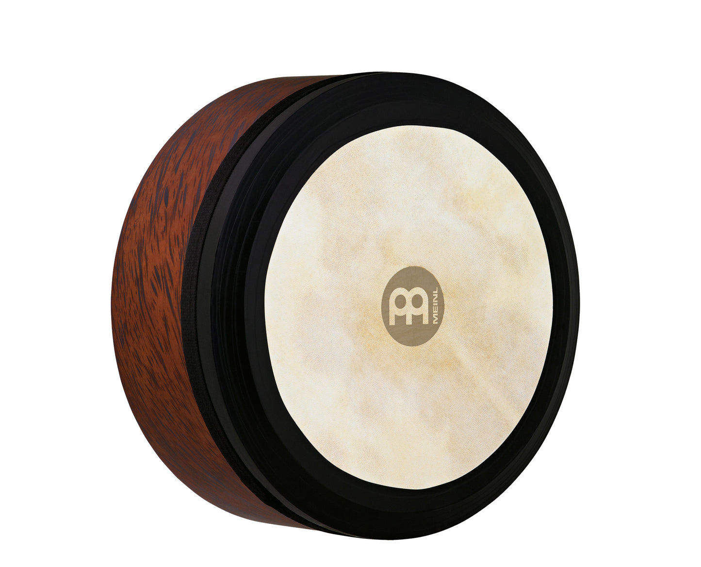 Bodhrán irlandais 14"x6", corps en hévéa, peau de chèvre, sans croix, couche humidifiante sur le rebord, sans tipper, Brown Burl