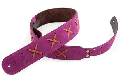 Courroie modèle LEGEND DG, cuir haute qualité, largeur 6 cm, longueur 100 à 145 cm, porte-médiators intégré, violet