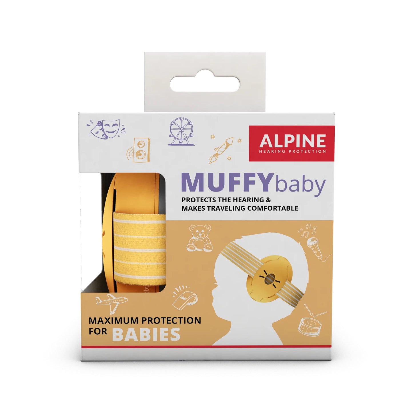 MUFFY Baby, casque auditif pour les tout-petits (de 3 à 36 mois), deux coques détachées, atténuation 23 dB, pochette, jaune