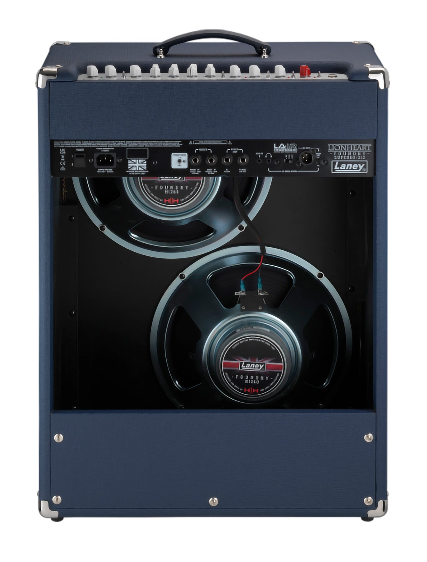 Ampli guitare électrique 60W, 2x HP 12" HH, 2 canaux, EQ 3 bandes, réverb, tremolo, chorus, boucle d'effet, 15.8 kg, bleu