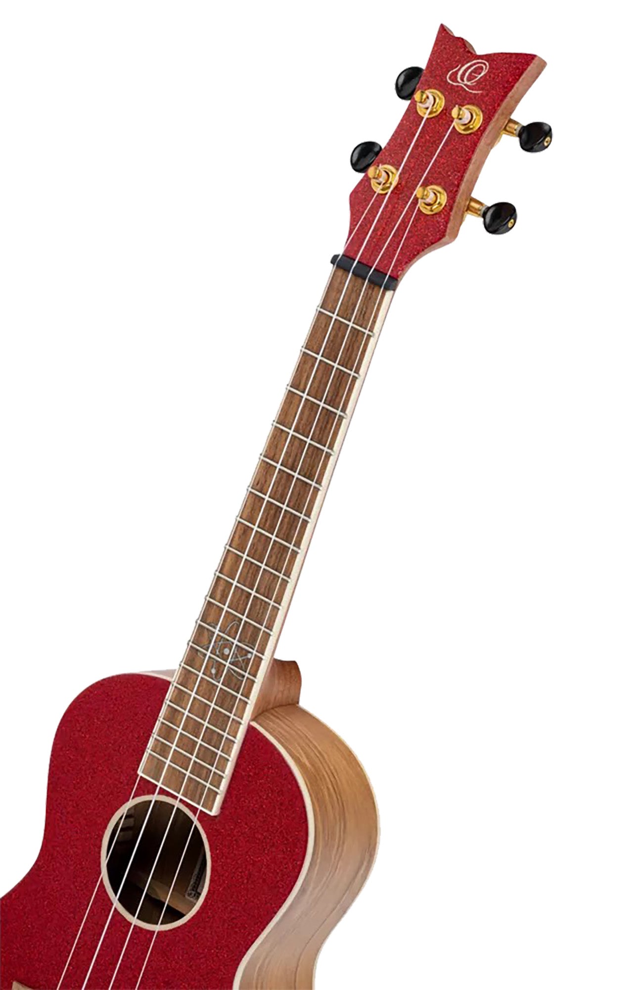 RUEL-MRD, modèle Concert, table épicéa, fond & éclisses catalpa, manche acajou, housse luxe, rouge métallisé brillant