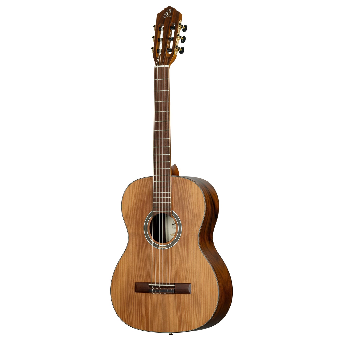 R23RO, table épicéa massif torréfié, fond & éclisses pao ferro, manche érable torréfié, housse, marron