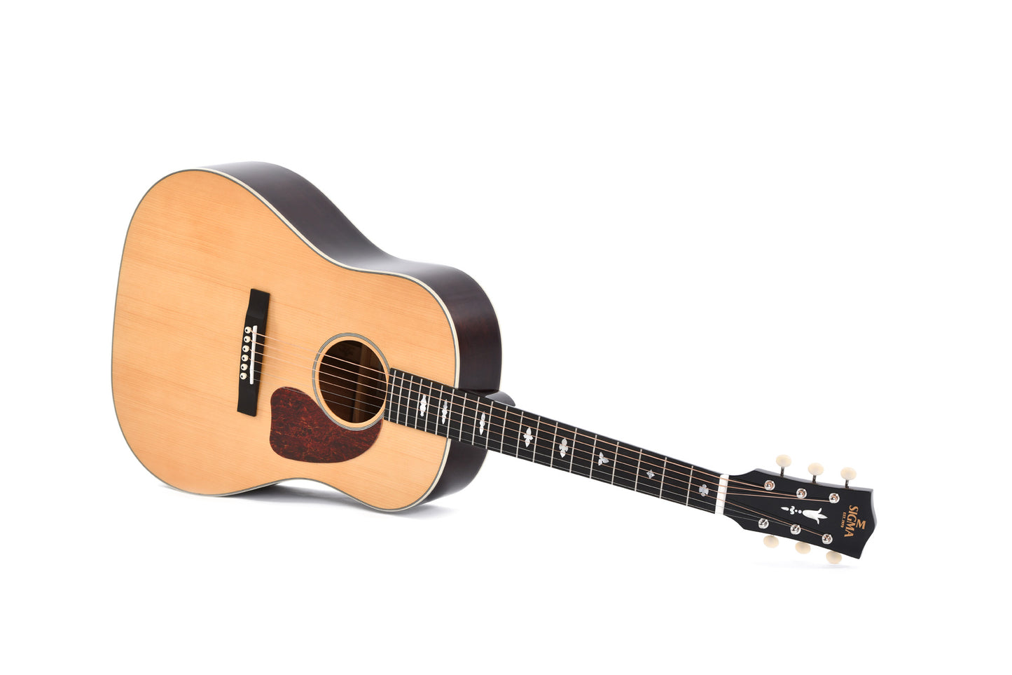 Modèle SJM-SG45-AN, édition spéciale, Dreadnought Slope Shoulder, table épicéa massif, f/e acajou massif, EQ LR Baggs, soft case