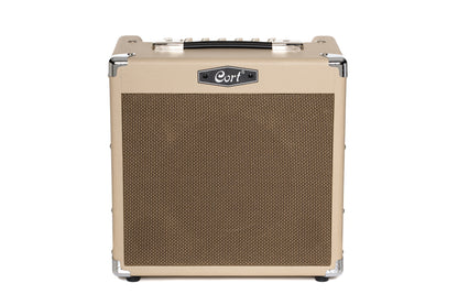 Ampli guitare 15W, 1 x 8", 2 canaux, égaliseur 3 bandes, réverb, entrée CD/MP3 mini-Jack, sortie casque mini-Jack, white sand