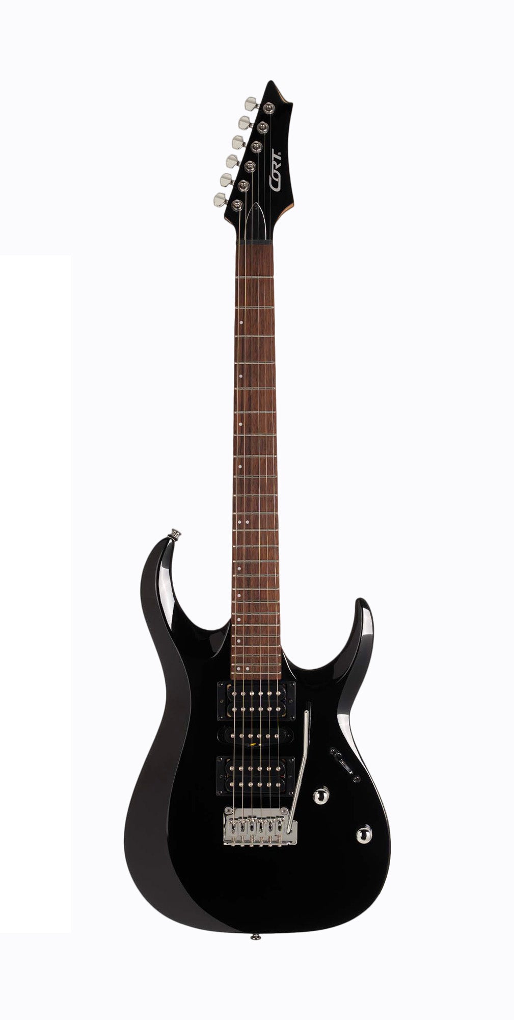 X200, 24 frettes, corps peuplier, manche érable, touche jatoba, trémolo 2 points, Micros Cort Powersound (H-S-H), noir brillant
