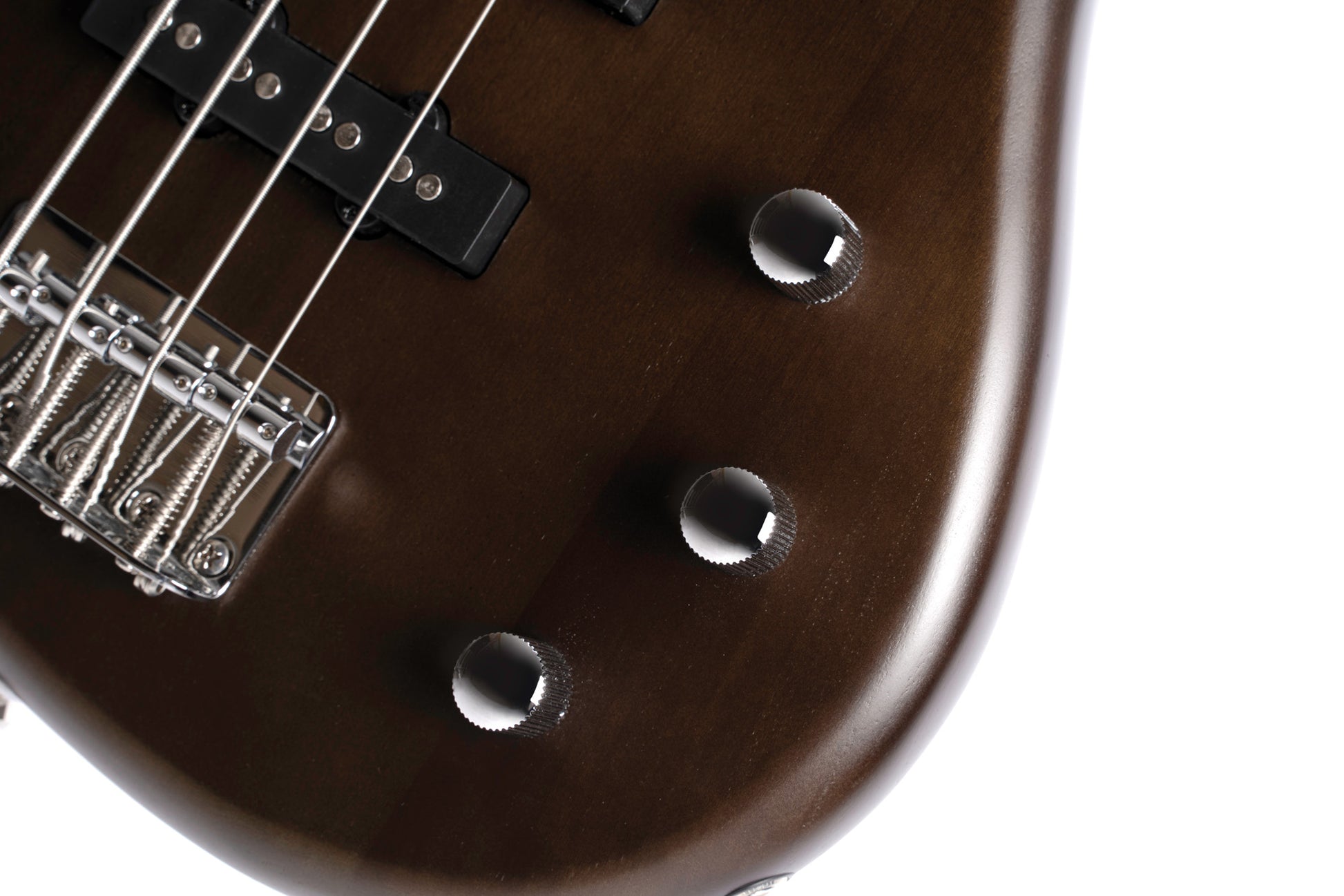 Action PJ, 4 cordes, corps peuplier, micros PJ Powersound, électronique passive, noyer pores ouverts