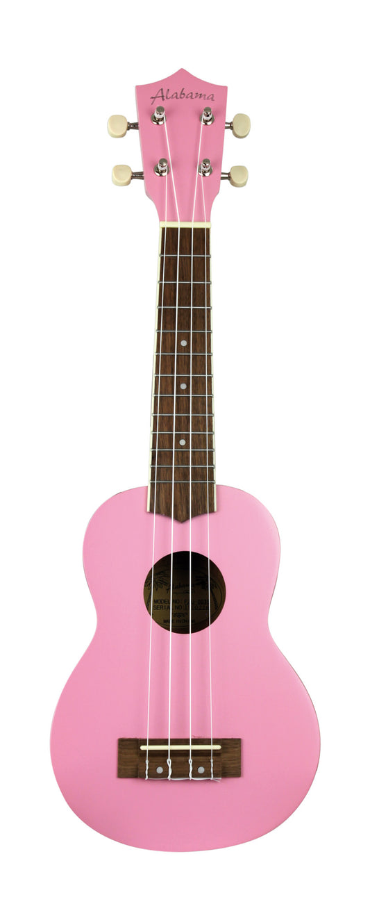 Ukulélé Soprano, table agathis, fond & éclisses agathis, manche okoume, touche noyer, avec housse, rose pâle