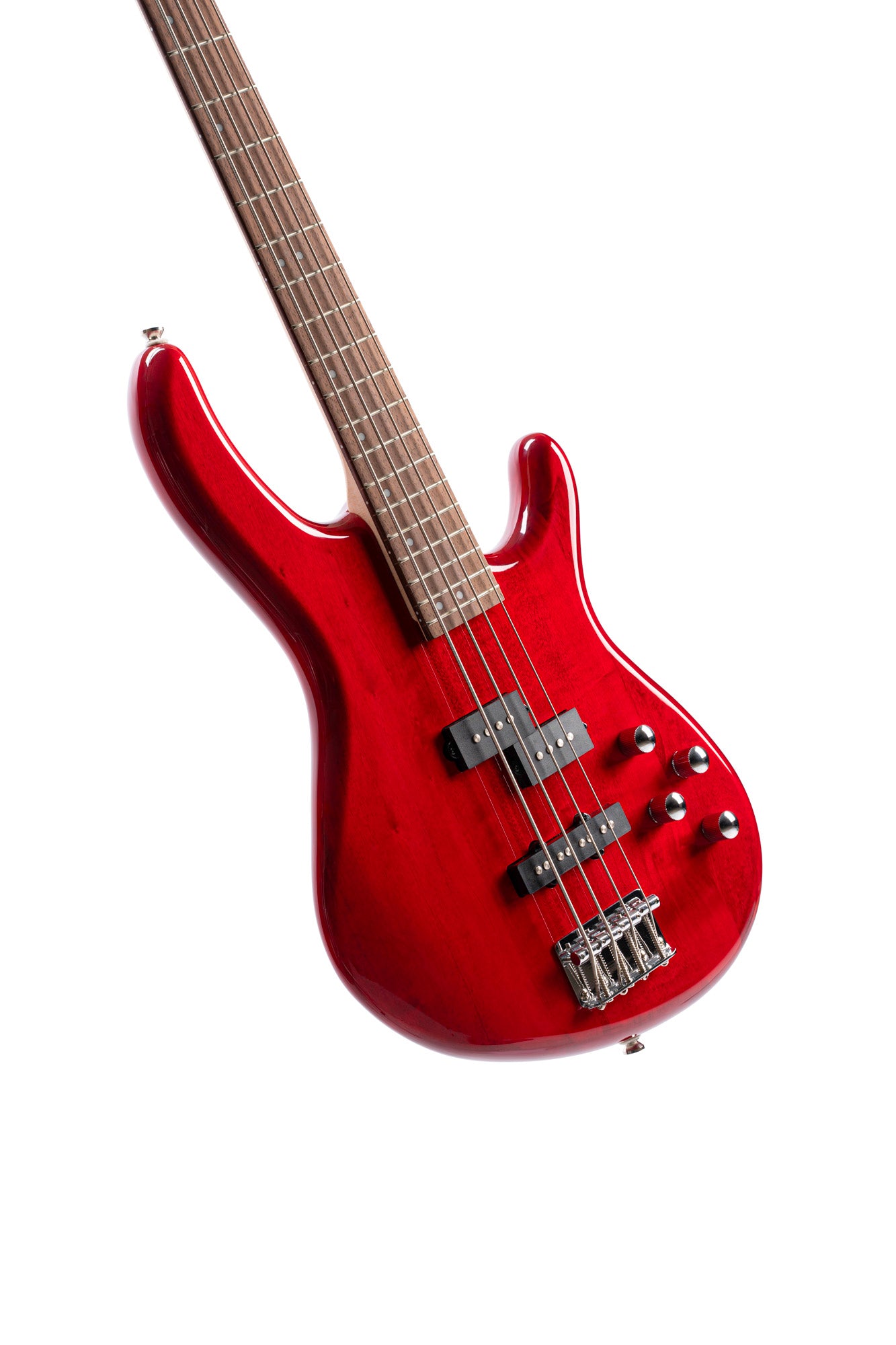 Action Plus, 4 cordes, corps peuplier, micros PJ Powersound, EQ active 2 bandes, rouge translucide