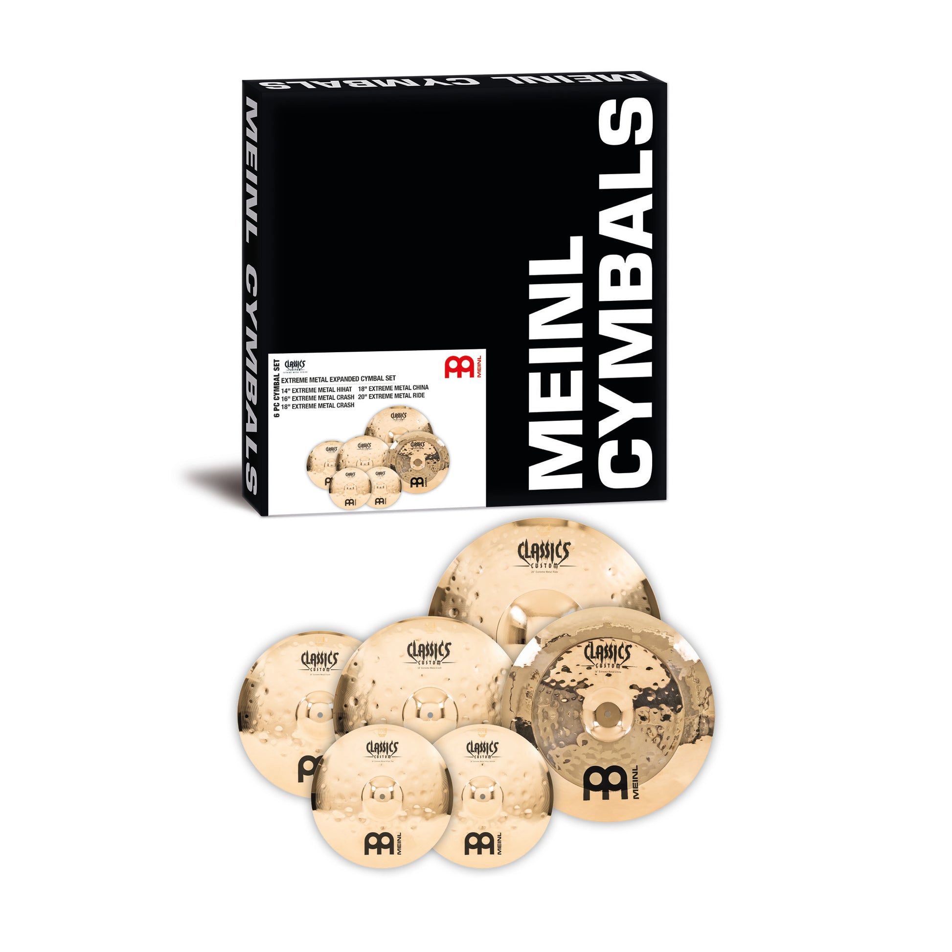 Pack de cymbales étendu Meinl Classics Custom Extreme Metal 14"16"18"18"20" alliage bronze B12 fini brilliant