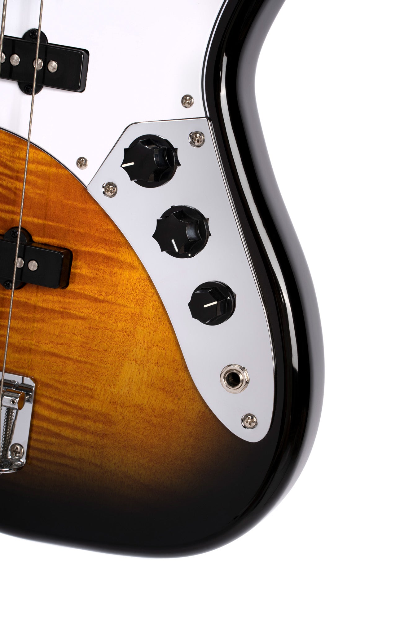 GB24JJ, 4 cordes, corps peuplier, table érable flammé, 2 micros simples Jazz Cort Powersound, sunburst 2 tons translucide