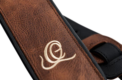 OSCL-7, courroie guitare, série Classic, face cuir, dos PVC (vegan), largeur 7 cm, longueur 145 cm, vintage cognac