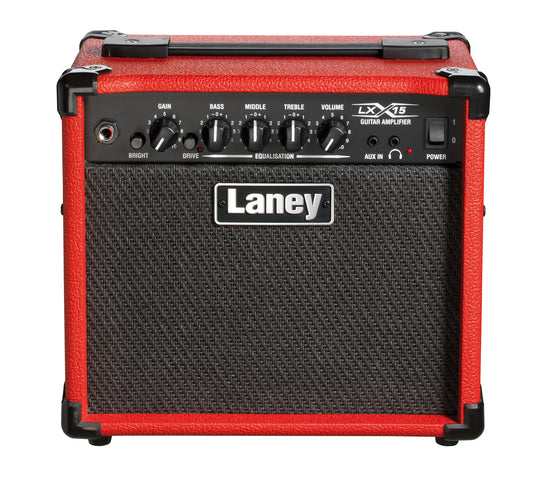 Ampli guitare électrique 15W, 2x HP 5", 1 canal avec Drive commutable, EQ 3 bandes, switch Bright, entrée aux, 6.5 kg, rouge