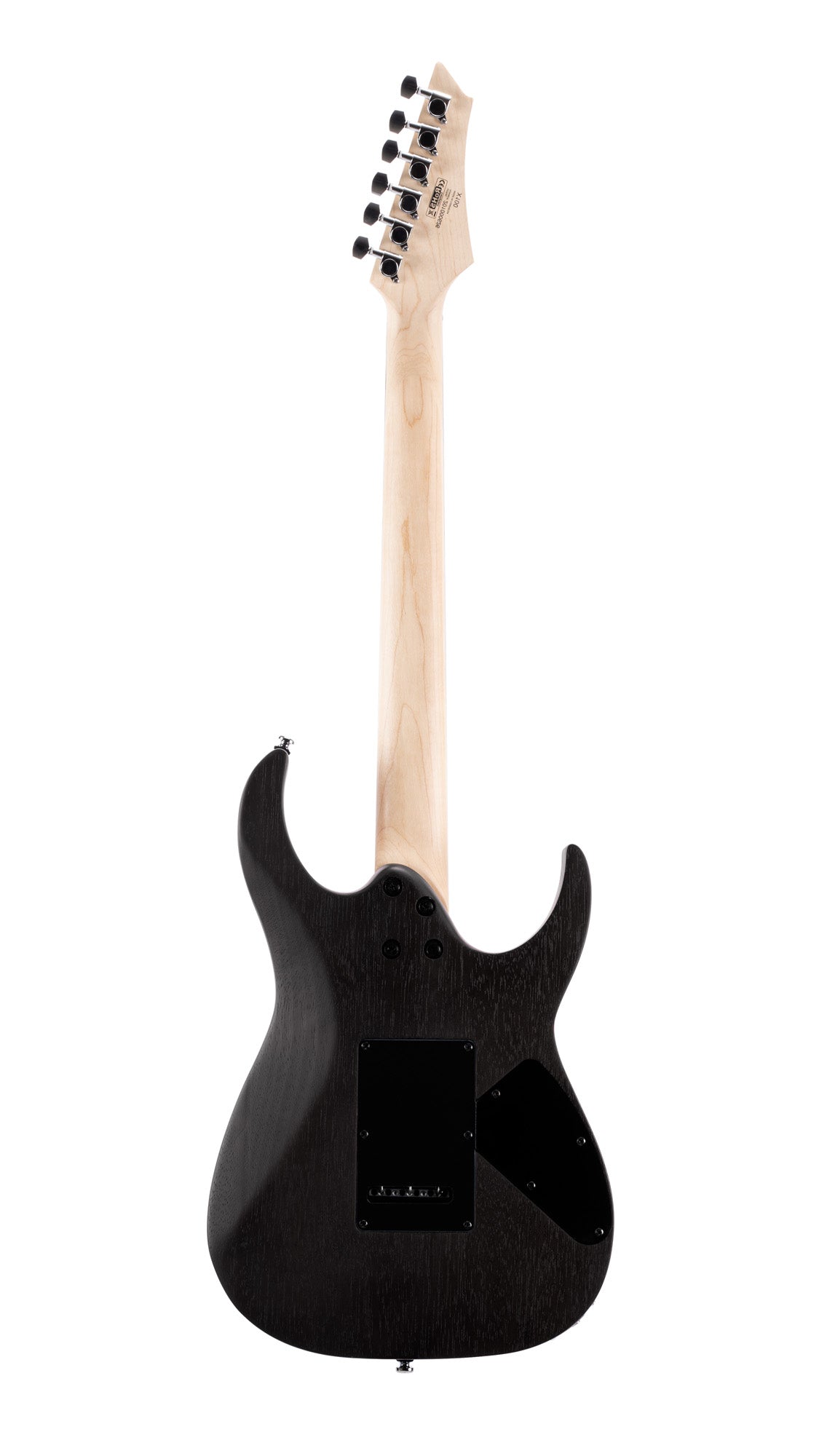 X100, corps meranti, manche érable, touche jatoba, trémolo 6 points, 2 doubles Powersound, noir pores ouverts, modèle gaucher