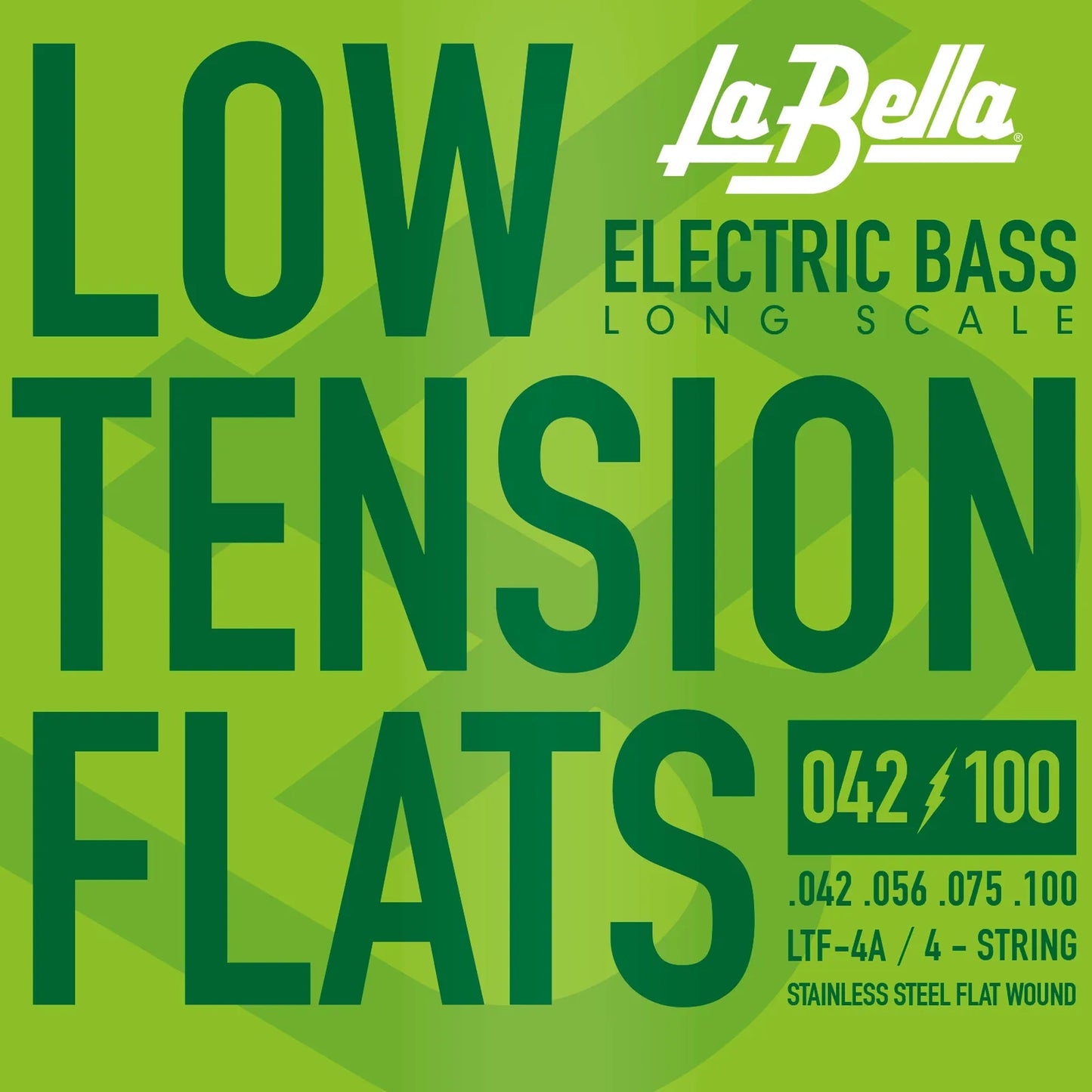 Jeu pour basse électrique LOW TENSION FLEXIBLE, 4 cordes (42-56-75-100), filé plat