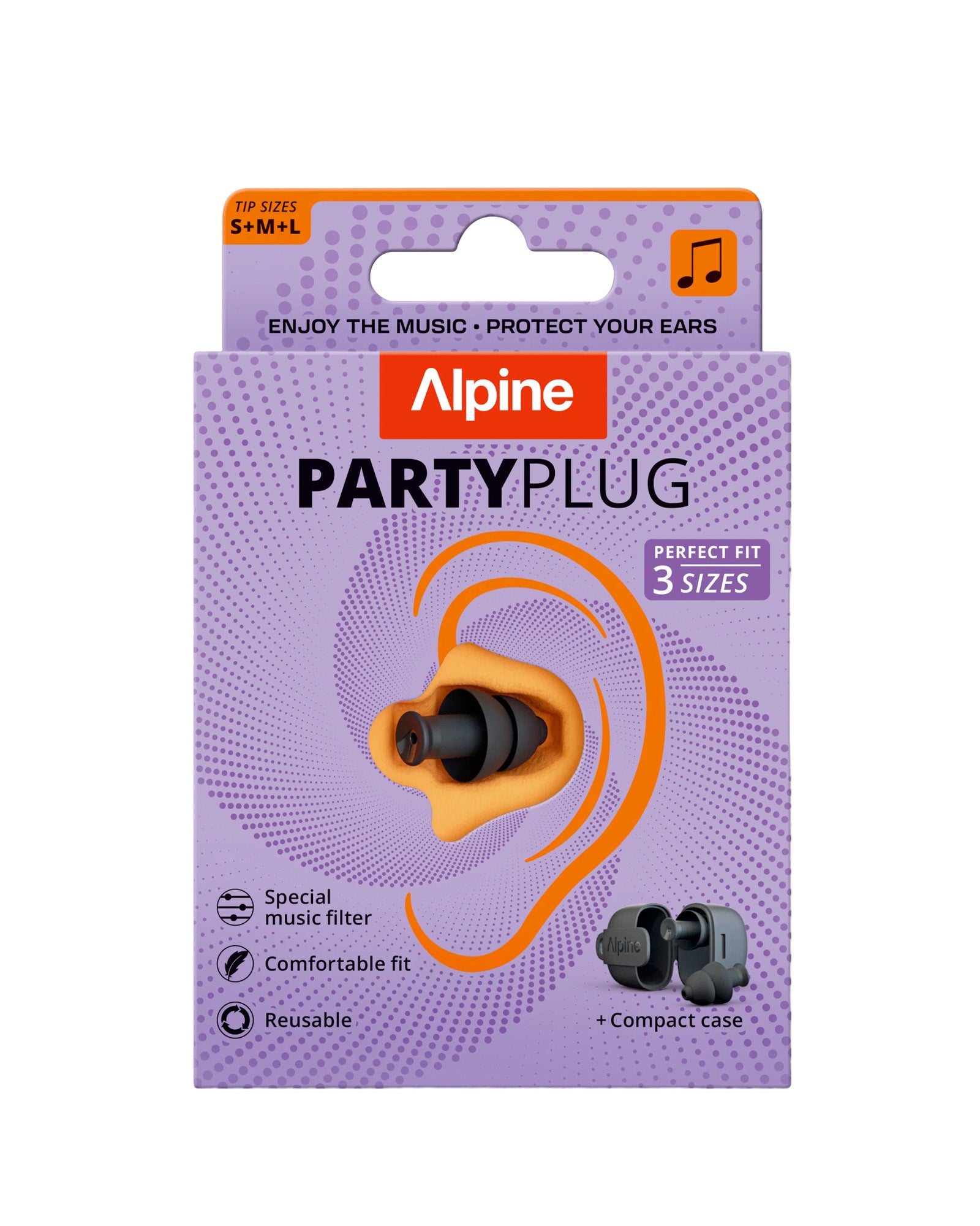 PartyPlug, deux bouchons d'oreilles universels thermoplastiques, atténuation 19 dB, 3 embouts, étui, noir