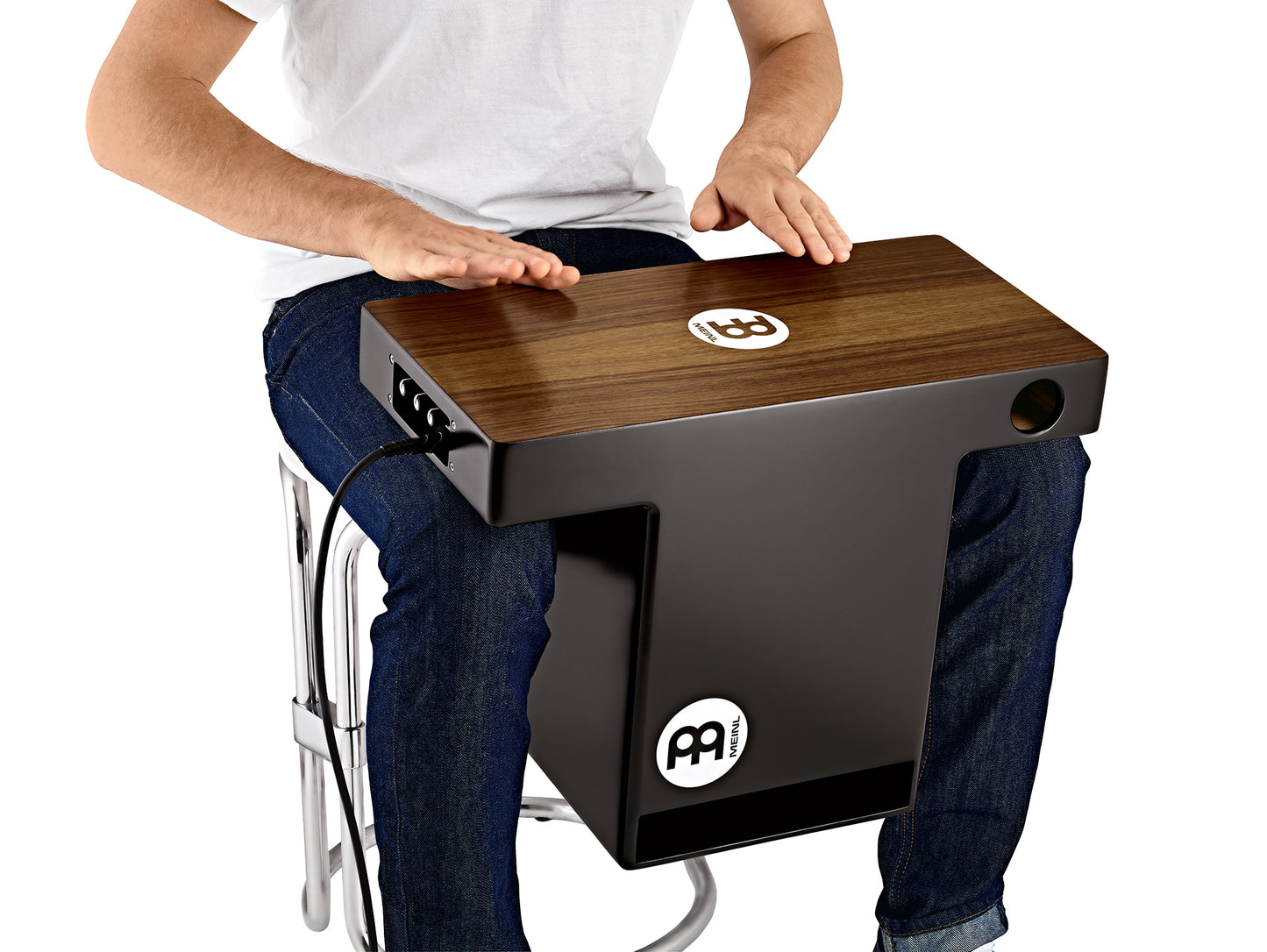 Slap-Top Cajon, pré-ampli Passive pickup system with high, façade noyer, corps fibre, timbre interne, projection du son, noir
