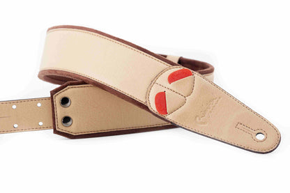 Courroie modèle CHARM, extérieur synthétique, largeur 6 cm, longueur 100 à 145 cm, porte-médiators intégré, beige