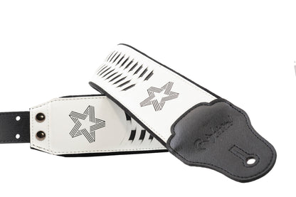 Courroie modèle PAUL TURNER SIGNATURE, extérieur synthétique, largeur 7 cm, longueur 95 à 150 cm, porte-médiators intégré, blanc