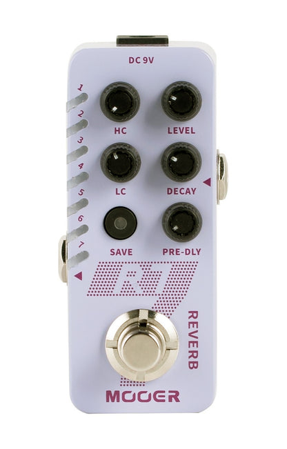 Pédale R7 REVERB, 7 types de réverbs numériques personnalisables, 7 presets utilisateurs, boîtier métal, blanc