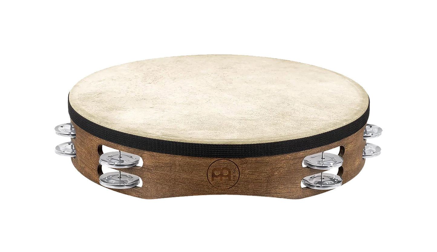 TAMBOURIN MEINL BOIS AMBURELLO, CORPS EN BOIS, PEAU DE CHÈVRE SELECTIONNEE A LA MAIN, 2 RANGÉES DE CYMBALETTES EN ALUMINIUM,