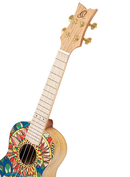 RUAR-MI, modèle Concert, table épicéa avec motif custom, fond & éclisses catalpa, manche nato, motif"Inde mystique" satiné