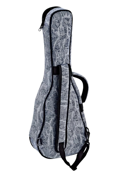 Housse pour ukulélé Concert, toile/coton, rembourrage 12 mm, intérieur peluche noir, courroie ajustable, bleu jean