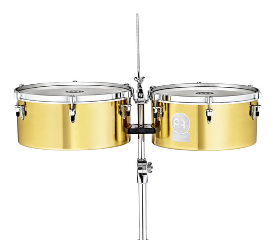 Jeu timbales 14 & 15" Diego Gale, laiton massif, support double embase avec attache cloche