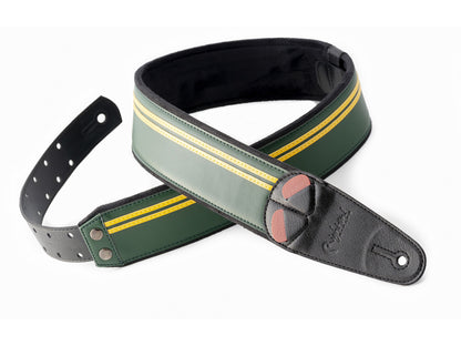 Courroie modèle RACE, extérieur synthétique, largeur 6 cm, longueur 100 à 145 cm, porte-médiators intégré, british racing green
