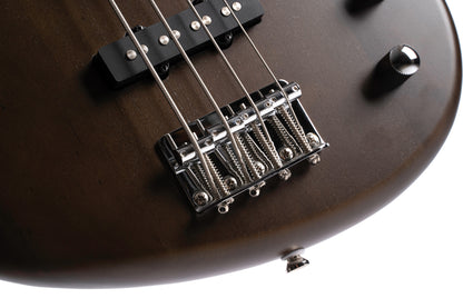 Action PJ, 4 cordes, corps peuplier, micros PJ Powersound, électronique passive, noyer pores ouverts