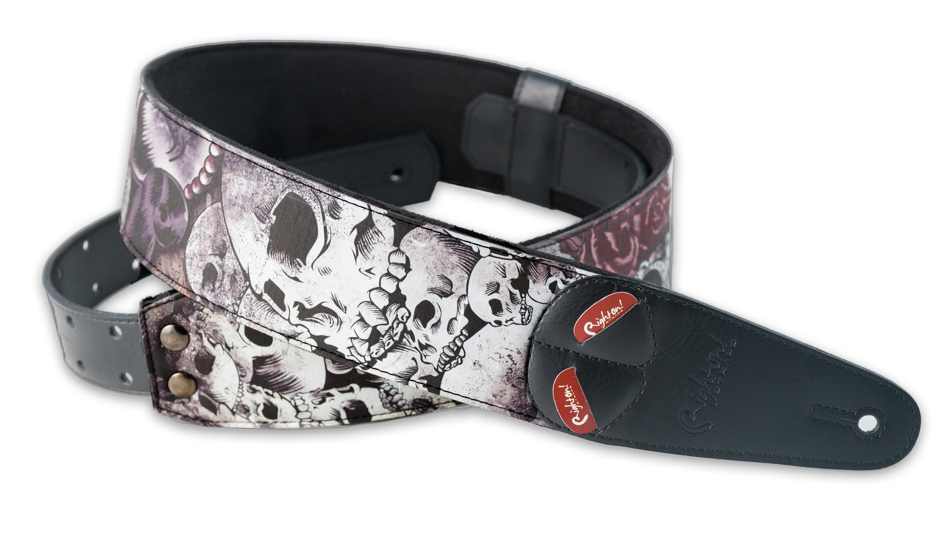 Courroie modèle DEATH TOUCH, extérieur tissu, largeur 6 cm, longueur 100 à 145 cm, porte-médiators intégré, unic