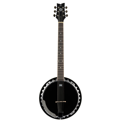 OBJ3506, banjo 6 cordes, 30 tirants, cercle aluminium, manche acajou, résonateur acajou, housse, noir satiné