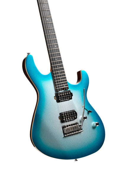 G300 GLAM, corps acajou chambré, table érable massif, touche ébène, 2 micros Seymour Duncan, polar ice metallic burst