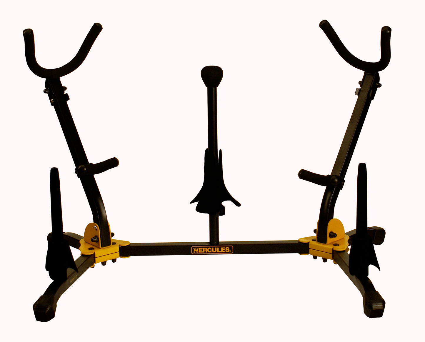 Support pliable pour 2 saxophones alto ou ténor avec 3 cônes additionnels (1 pour sax soprano et 2 pour flûte ou clarinette)