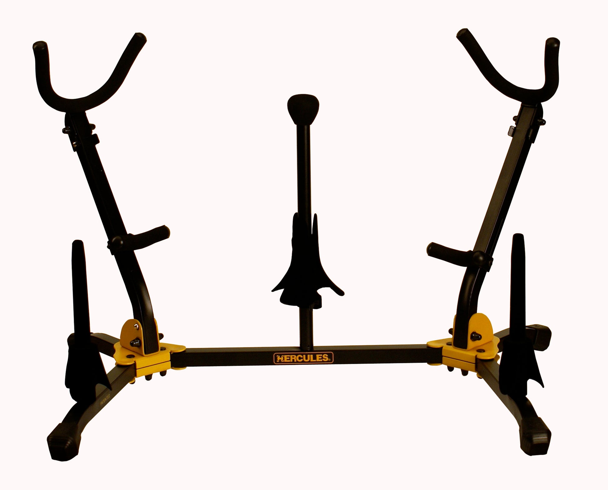 Support pliable pour 2 saxophones alto ou ténor avec 3 cônes additionnels (1 pour sax soprano et 2 pour flûte ou clarinette)