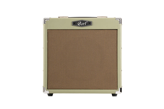 Ampli guitare 15W, 1 x 8", 2 canaux, égaliseur 3 bandes, réverb, entrée CD/MP3 mini-Jack, sortie casque mini-Jack, vert pale