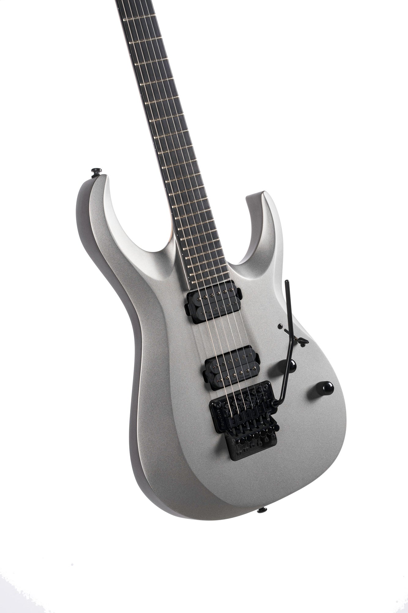 X500 Menace, corps acajou, table érable massif, manche collé 7 pièces, touche ébène, vibrato Floyd Rose, micros Seymour, gris