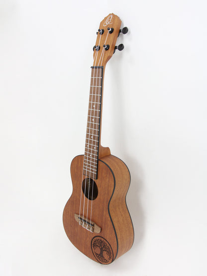 RFEU-5, exclu France, modèle Concert, table acajou motif Tree of Life, fond & éclisses sapele, manche acajou, naturel satiné