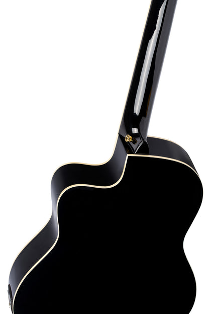 RCE145, modèle à caisse fine, pan coupé, EQ MagusPro, table épicéa massif, manche acajou (sillet 48 mm), noir brillant