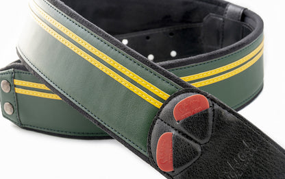 Courroie modèle RACE, extérieur synthétique, largeur 6 cm, longueur 100 à 145 cm, porte-médiators intégré, british racing green