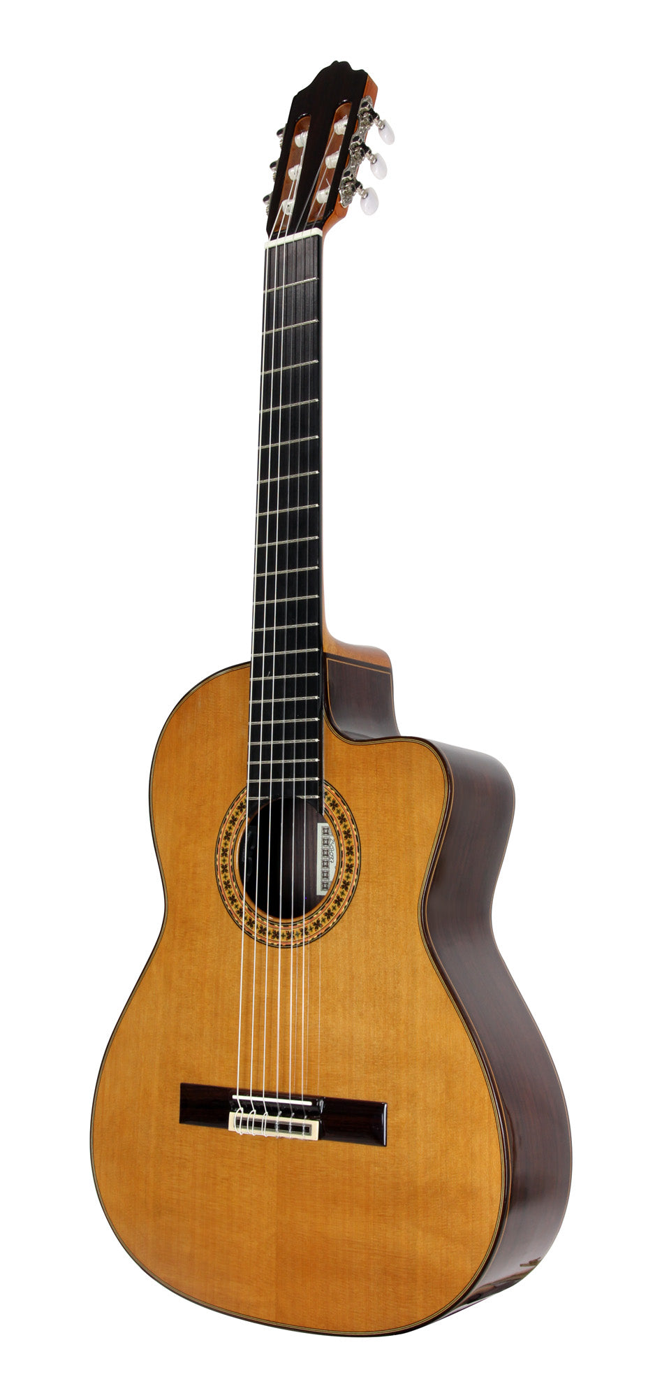 MOD.8CE, table cèdre massif, f/e palissandre indien massif, manche insert ébène, touche ébène, preamp Matrix Infinity, soft case