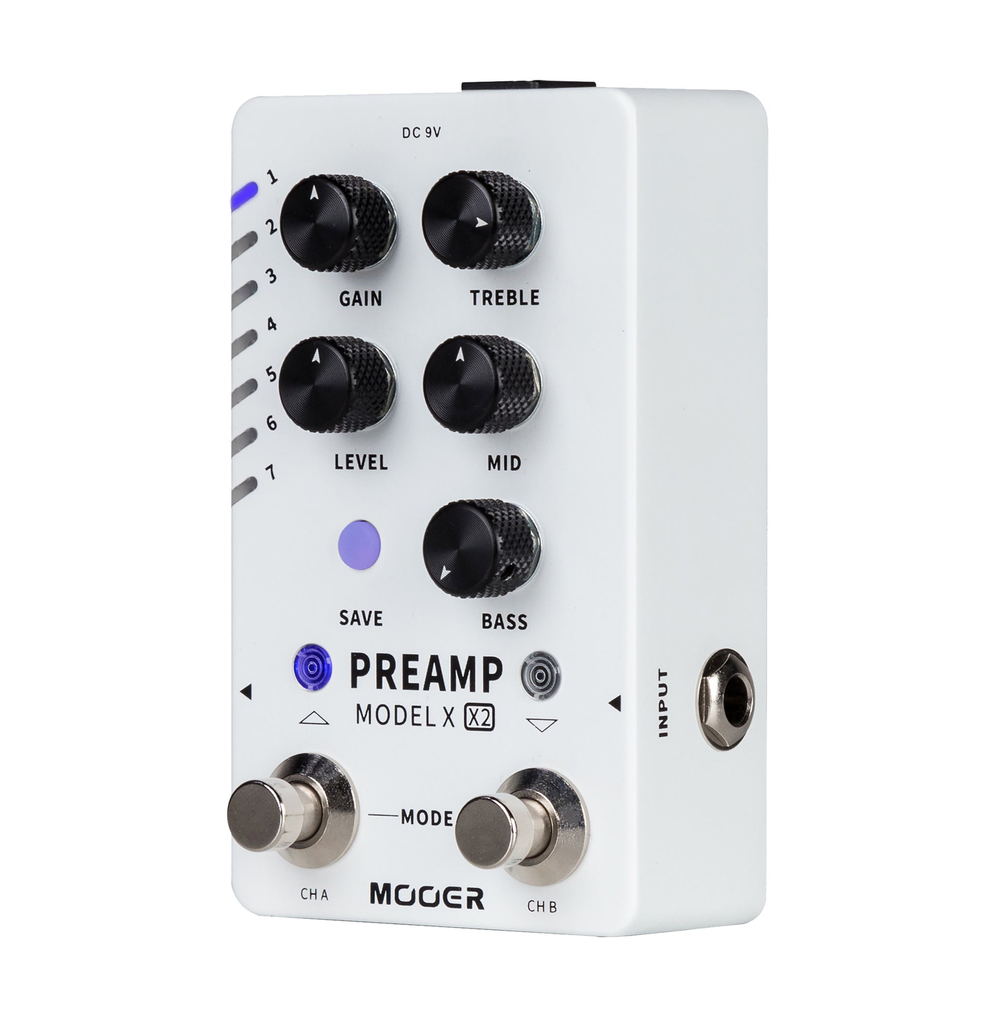 Pédale PREAMP MODEL X X2, préamplificateur numérique deux canaux, 14 presets, technologie d'échantillonnage MNRS, blanc