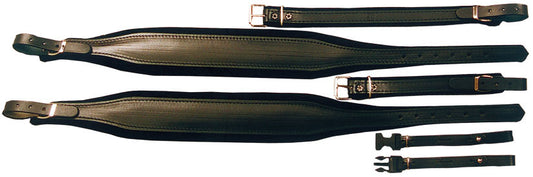 Cuir noir, 120 basses, largeur 80 mm, rembourrée de mousse, avec attache dorsale