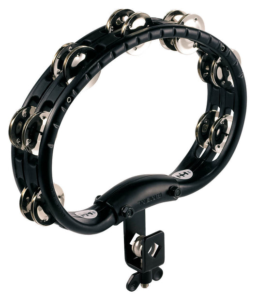 Tambourin ABS demi-lune, 2 rangées cymbalettes acier nickelé, avec attache, noir