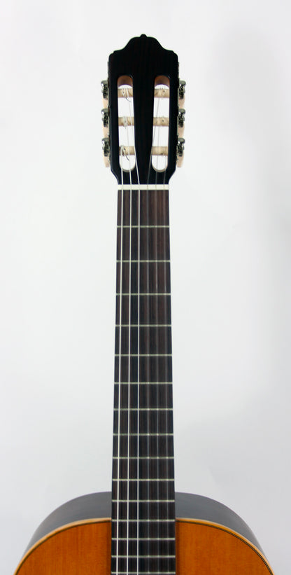 MOD.1, table cèdre massif, fond & éclisses acajou, touche palissandre, satiné, table brillante