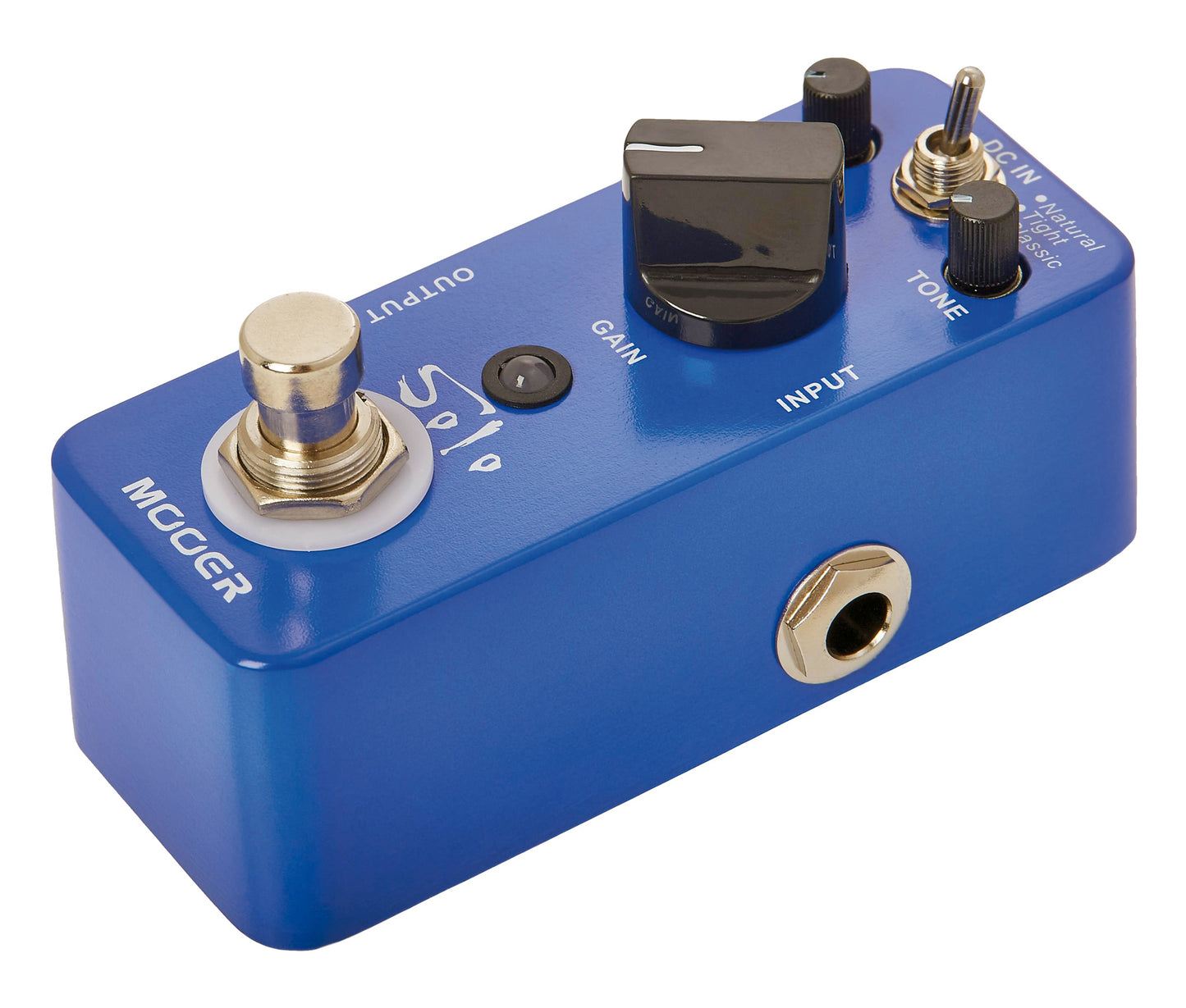 Pédale SOLO, distorsion hi-gain spécial solos à 3 modes (Natural/Tight/Classic), boîtier métal, true bypass, bleu