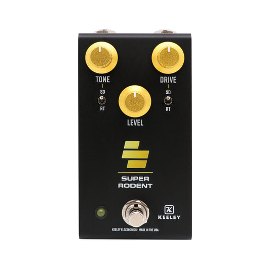 Pédale SUPER RODENT, overdrive et distorsion basée sur deux pédales légendaires, 100% analogique, noir et jaune