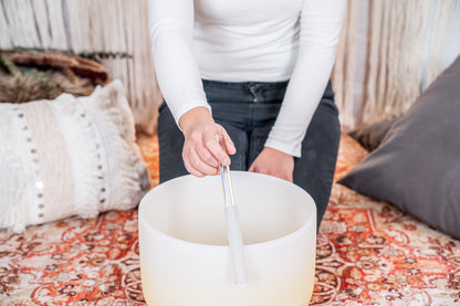 SINGING BOWL SONIC ENERGY CRISTAL 12" yellow, navel chakra, E4 329.63hz, quartz, couleur effet gelé